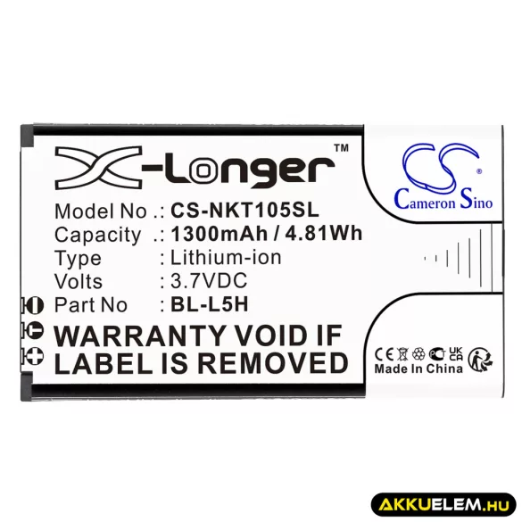 Utángyártott Nokia mobil Li-ion akkumulátor 3.7V 1300mAh BL-L5H - CameronSino