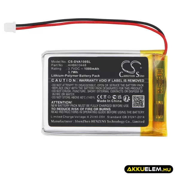 Utángyártott Divoom hangszóró Li-Polymer akkumulátor 3.7V 1000mAh AHB603448 - CameronSino