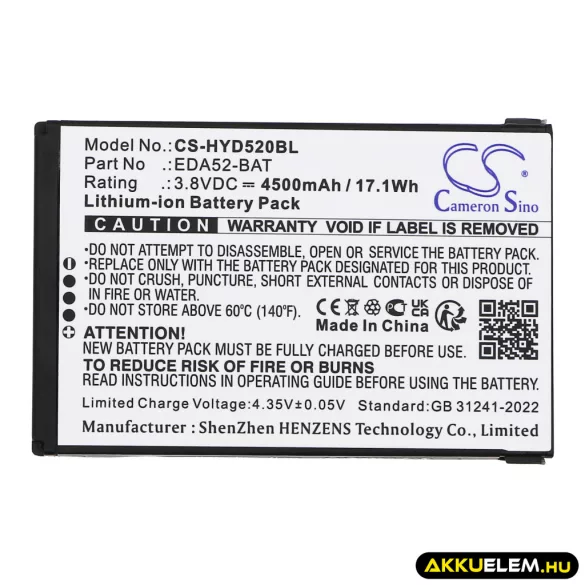 Utángyártott Honeywell Vonalkód szkenner Li-ion akkumulátor 3.8V 4500mAh 50172021-001, EDA52-BAT - CameronSino