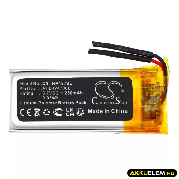 Utángyártott Ingenico Fizetési terminál Li-Polymer akkumulátor 3.7V 250mAh AHB474736B - CameronSino