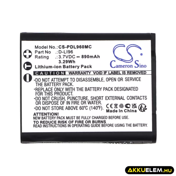 Utángyártott Pentax Kamera Li-ion akkumulátor 3.7V 890mAh D-LI96 - CameronSino