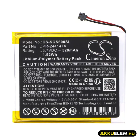 Utángyártott Square Fizetési terminál Li-Polymer akkumulátor 3.7V 520mAh PR-244147A - CameronSino