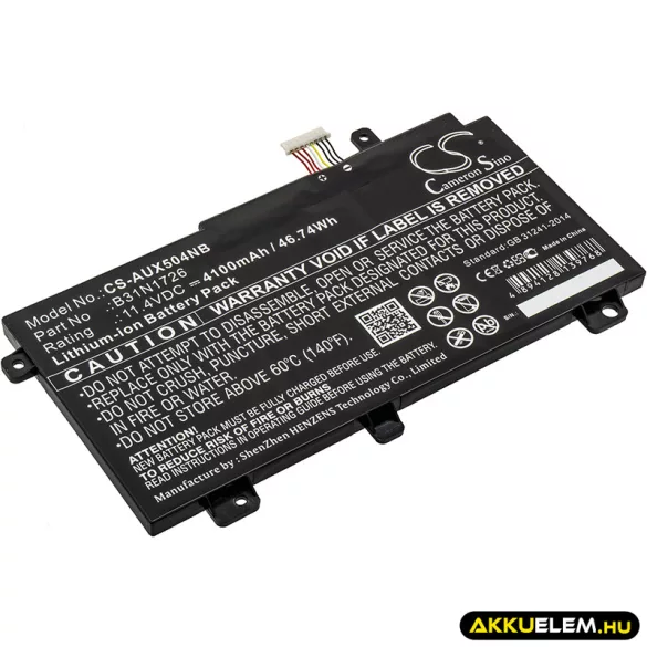 Utángyártott Asus laptop Li-ion akkumulátor 11.4V 4100mAh B31N1726, 0B200-02910000 - CameronSino