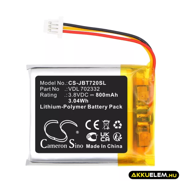 Utángyártott JBL Vezeték nélküli fejhallgató Li-Polymer akkumulátor 3.8V 800mAh VDL 702332 - CameronSino