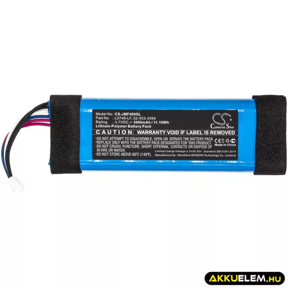 Utángyártott JBL hangszóró Li-Polymer akkumulátor 3.7V 3000mAh 02-553-3494, GSP872693 - CameronSino