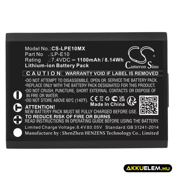 Utángyártott Canon Kamera Li-ion akkumulátor 7.4V 1100mAh LP-E10 - CameronSino