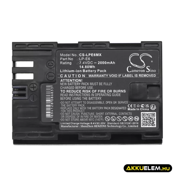 Utángyártott Canon Kamera Li-ion akkumulátor 7.4V 2000mAh LP-E6, LP-E6N - CameronSino