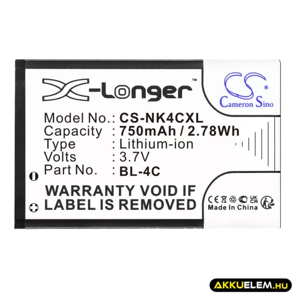 Utángyártott Nokia mobil Li-ion akkumulátor 3.7V 750mAh BL-4C - CameronSino
