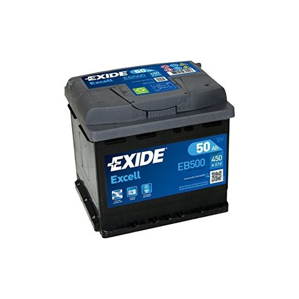 50Ah EXIDE Excell EB500 autó akkumulátor JOBB+