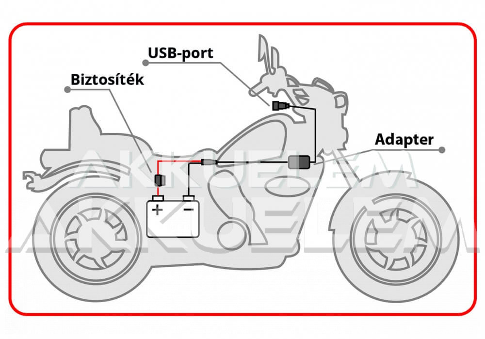 USB motoros adapter biztosítékkal, cseppálló 2,1A 20340