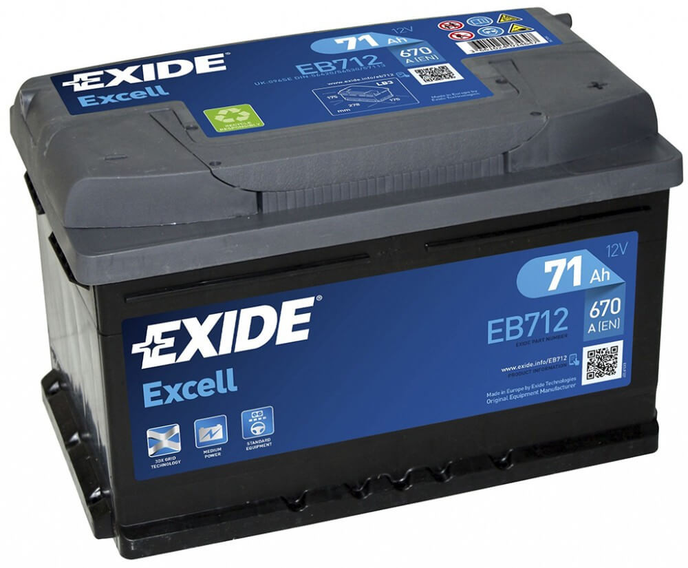 71Ah EXIDE Excell EB712 autó akkumulátor JOBB+