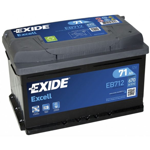 71Ah EXIDE Excell EB712 autó akkumulátor JOBB+