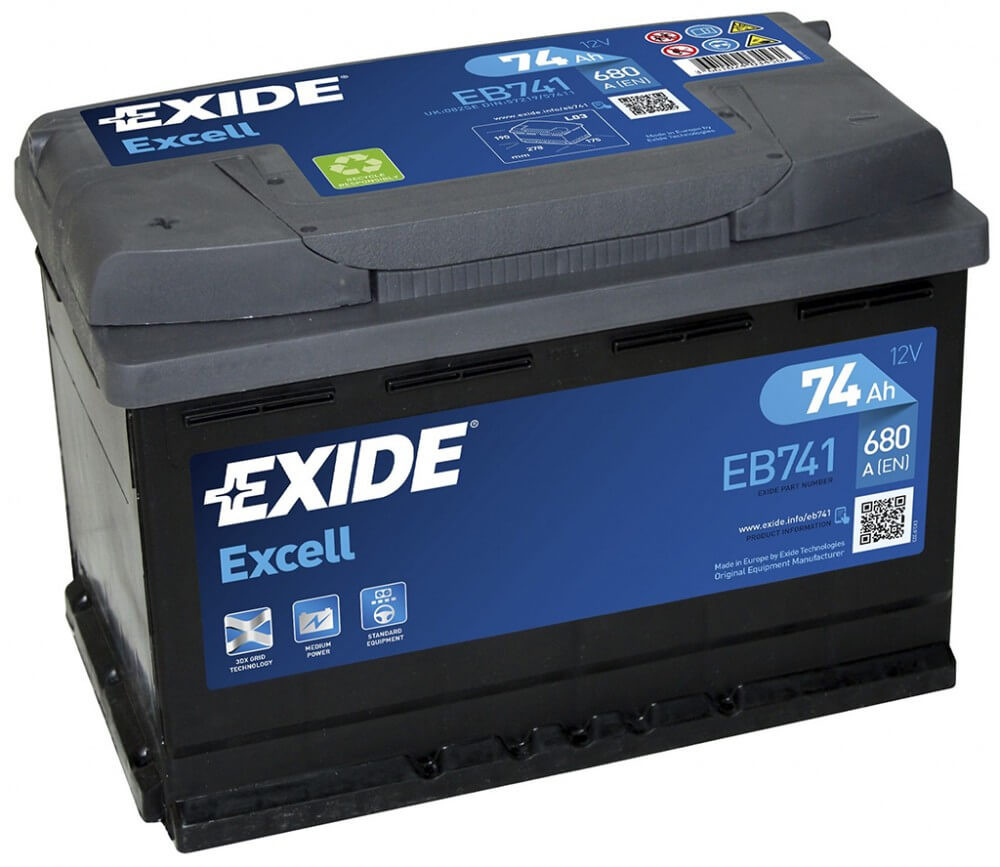74Ah EXIDE Excell EB741 autó akkumulátor bal+
