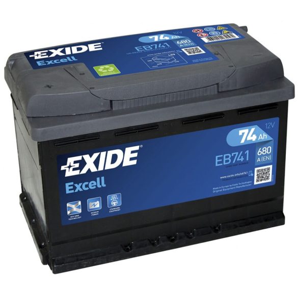 74Ah EXIDE Excell EB741 autó akkumulátor bal+