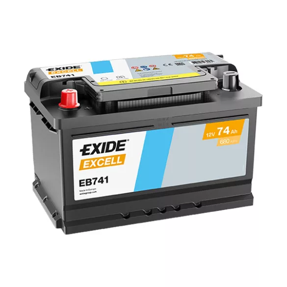 74Ah EXIDE Excell EB741 autó akkumulátor bal+