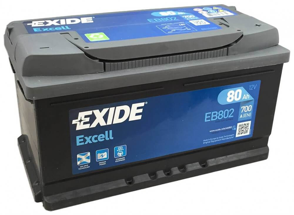 80Ah EXIDE Excell EB802 autó akkumulátor JOBB+