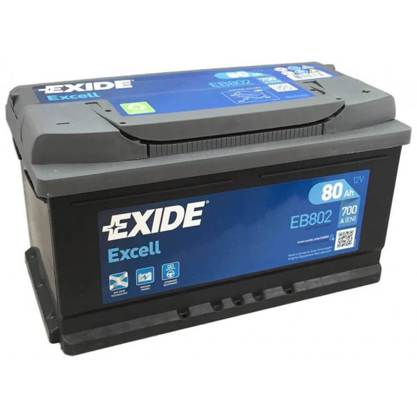 80Ah EXIDE Excell EB802 autó akkumulátor JOBB+