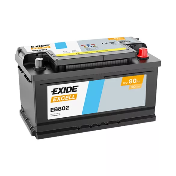80Ah EXIDE Excell EB802 autó akkumulátor JOBB+