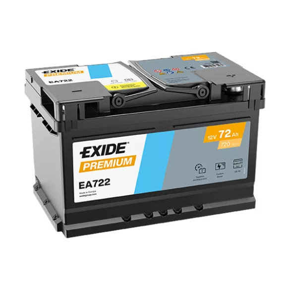 72Ah EXIDE Premium EA722 autó akkumulátor JOBB+