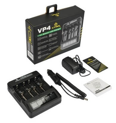   XTAR VP4 négy csatornás Li-Ion LCD kijelzős hálózati akkutöltő
