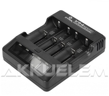 XTAR VP4 négy csatornás Li-Ion LCD kijelzős hálózati akkutöltő