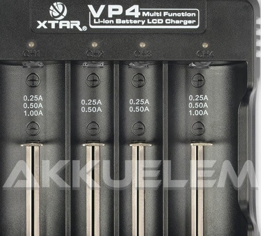 XTAR VP4 négy csatornás Li-Ion LCD kijelzős hálózati akkutöltő