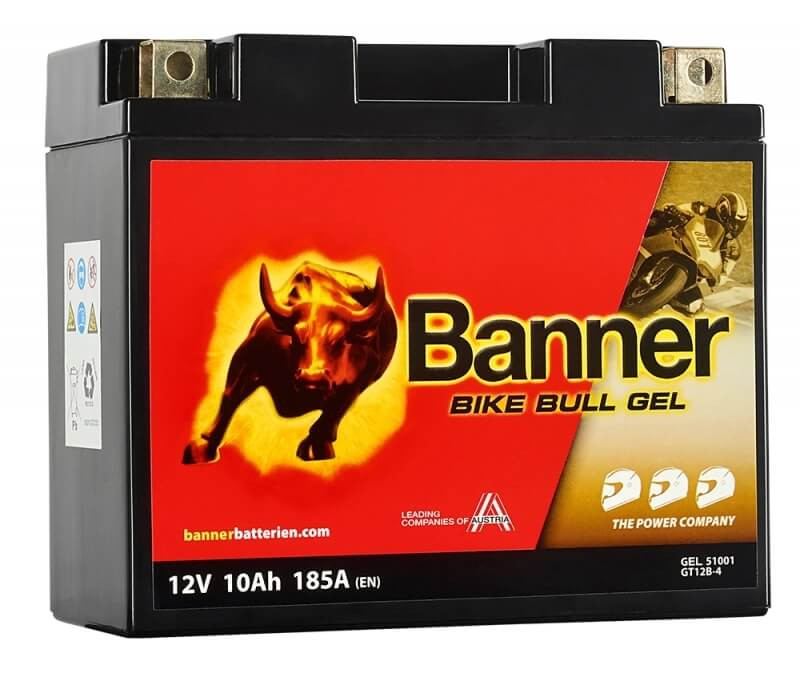   Banner 12V 10Ah 185A GT12B-4 51001 motorkerékpár akkumulátor AGM BAL+