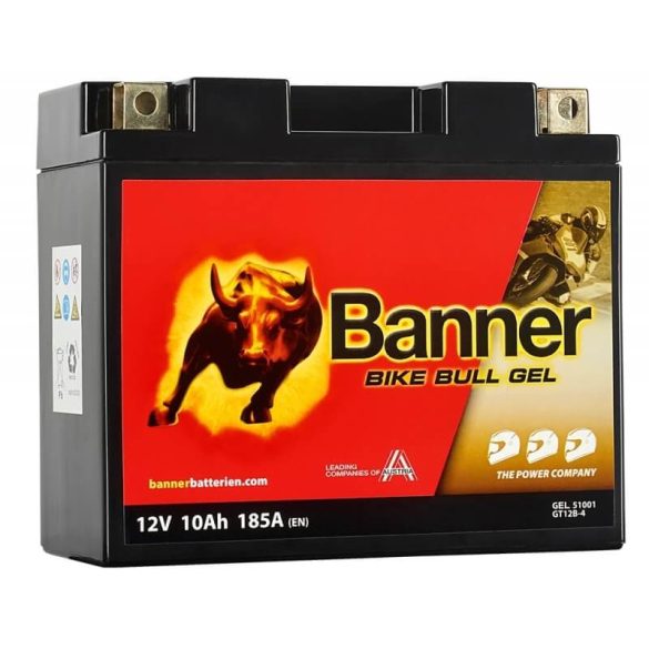 Banner 12V 10Ah 185A GT12B-4 51001 motorkerékpár akkumulátor AGM BAL+