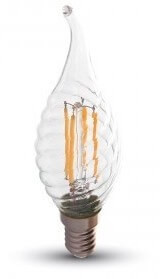   V-TAC E14 4W 400lm 2700K Filament LED-izzó csavart bordás gyertya búra