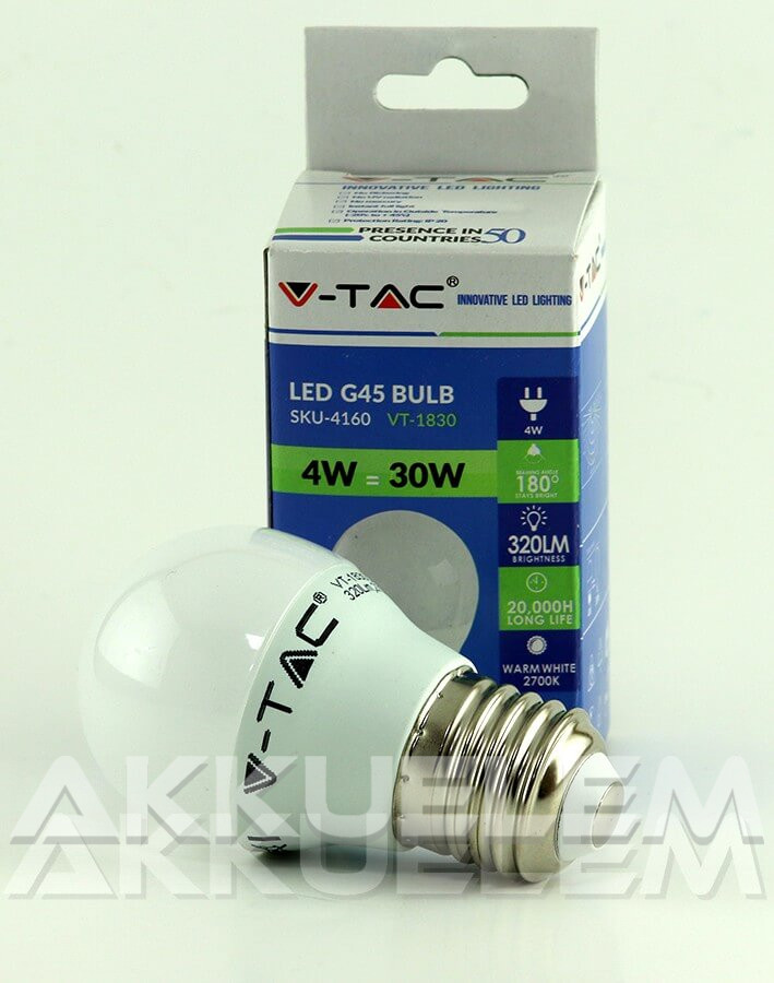 V-TAC E27 4W 320lm 2700K 180 ° LED-izzó kis gömb búrás