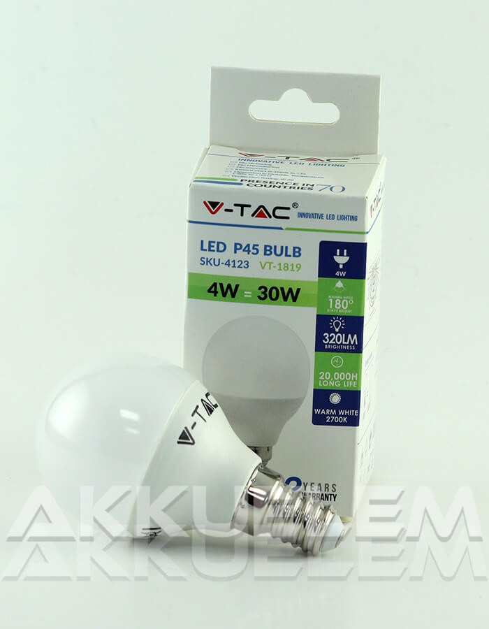 V-TAC E14 4W 320lm 2700K 180 ° LED-izzó