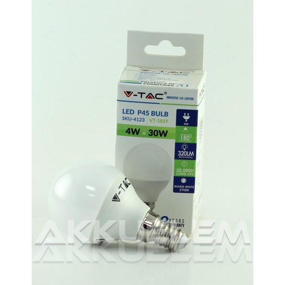 V-TAC E14 4W 320lm 2700K 180 ° LED-izzó