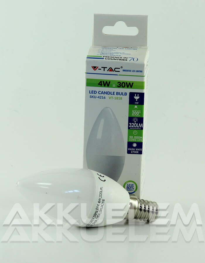 V-TAC E14 4W 320lm 2700K 200 ° opál LED-izzó