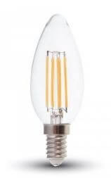   V-TAC E14 4W 400lm 2700K 300 ° Filament LED-izzó gyertya búrás