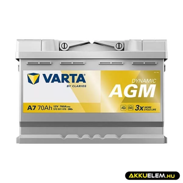 VARTA 12V AGM 70Ah 760A A7 Dynamic autó akkumulátor 570901 START-STOP