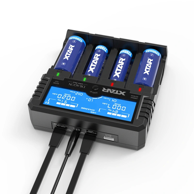 XTAR VP4 Plus Dragon négy csatornás Li-ion/Ni-MH LCD-kijelzős akkumulátor töltő/tesztelő