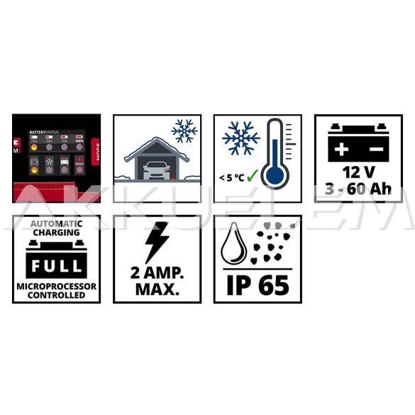 Einhell 2A 12V autó és motor akkumulátor töltő CE-BC 2 M