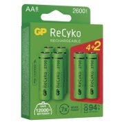   GP ReCyko+ 1,2V 2600mAh AA elemméretű akkumulátor 4 + 2 db AJÁNDÉK