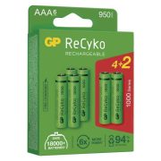  GP ReCyko+ 1,2V 950mAh AAA elemméretű akkumulátor 4 + 2 db AJÁNDÉK
