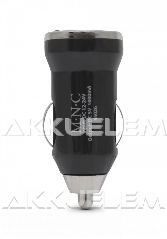 USB autós adapter 1A 5V állapotjelző LED-del 12-24V
