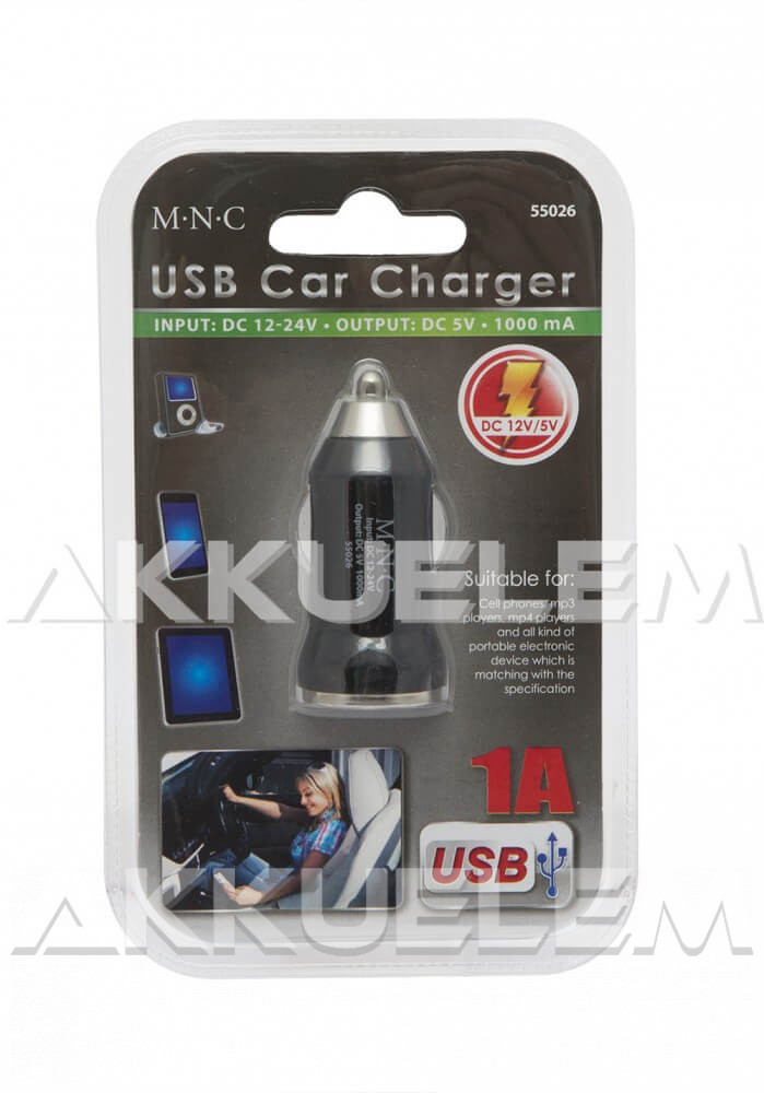 USB autós adapter 1A 5V állapotjelző LED-del 12-24V