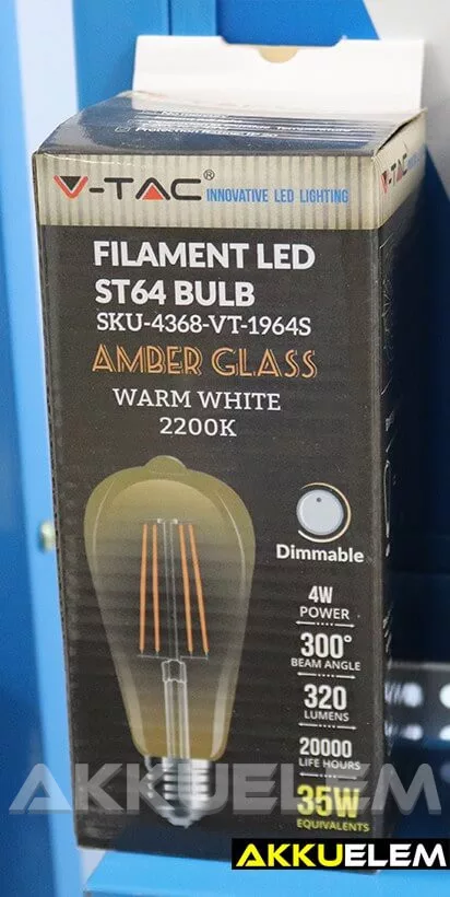 V-TAC E27 4W 350lm 2200K 300 ° Filament LED-izzó nagy körte búrás dimmelhető