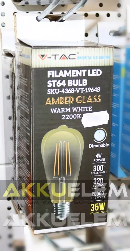 V-TAC E27 4W 350lm 2200K 300 ° Filament LED-izzó nagy körte búrás dimmelhető