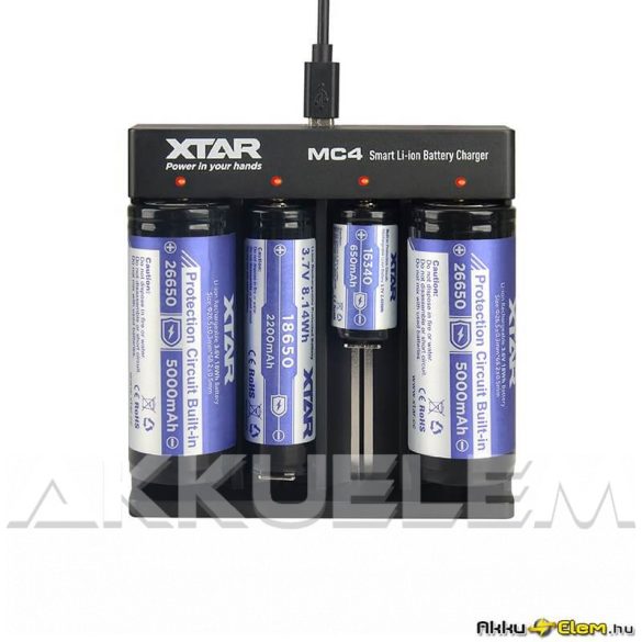 XTAR MC4 négy csatornás Li-ion 5V-os akkumulátor töltő