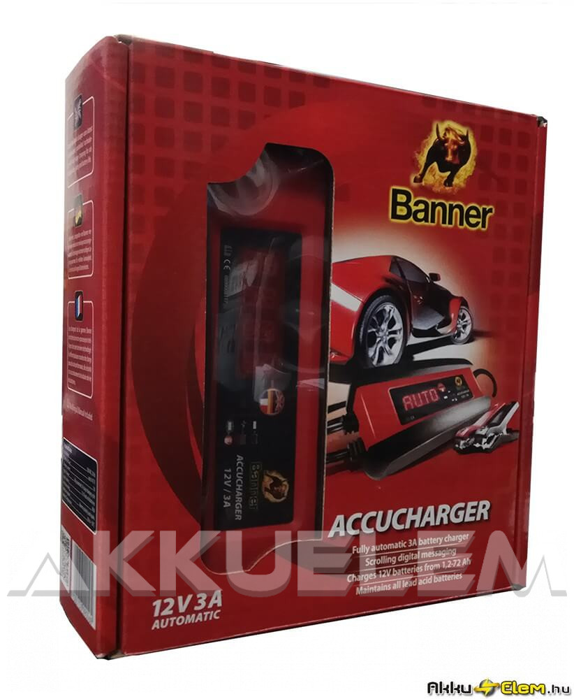 Banner 12V 3A autó és motor akkumulátor töltő
