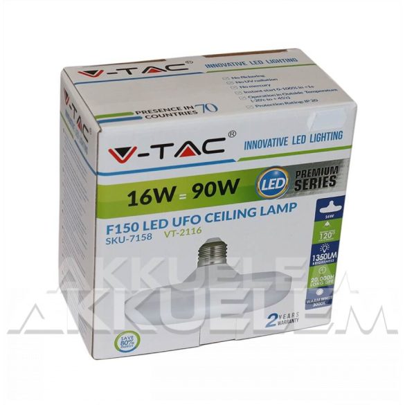 V-TAC E27 15W 1350lm 3000K 120 ° UFO LED-izzó