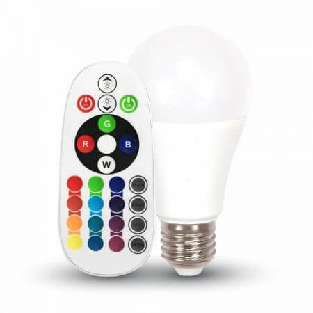 V-TAC E27 6W 470lm 6400K 200 ° RGB  LED-izzó távirányítós