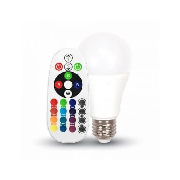 V-TAC E27 6W 470lm 6400K 200 ° RGB  LED-izzó távirányítós