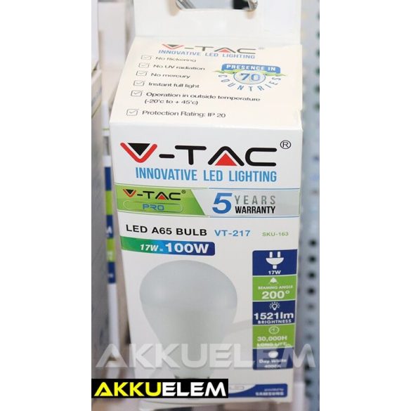 V-TAC E27 17W 1520lm 4000K LED-izzó SAMSUNG chipes