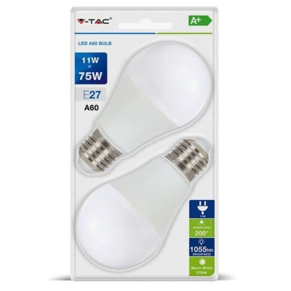 V-TAC E27 11W 1055lm 2700K LED-izzó 2db/csomag
